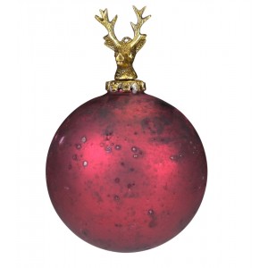 Červená antik skleněná vánoční koule s jelenem Deer - Ø12* 19 cm