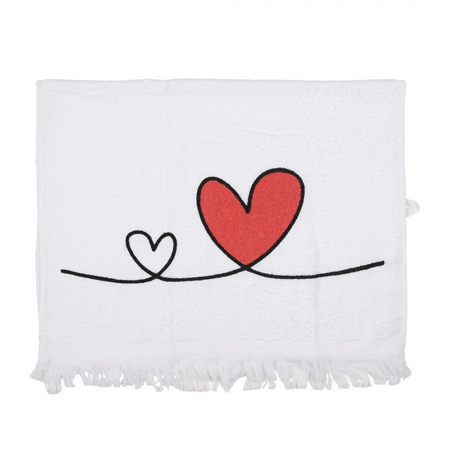 Bílý froté kuchyňský ručník se srdíčky Hearts Love - 40*66 cm