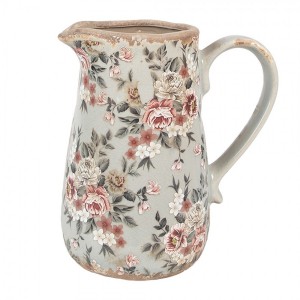 Zelený keramický dekorační džbán s květy Floria M - 16*12*18 cm