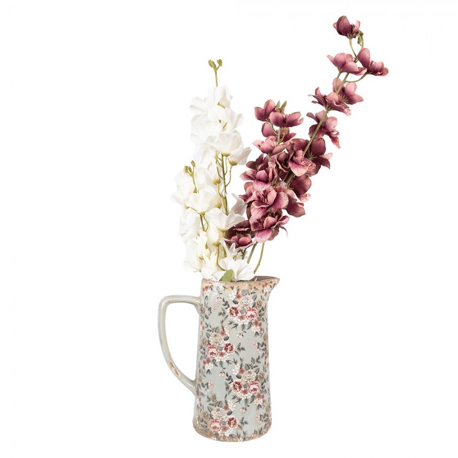 Šedý keramický dekorační džbán s květy Floria L - 21*14*26 cm 