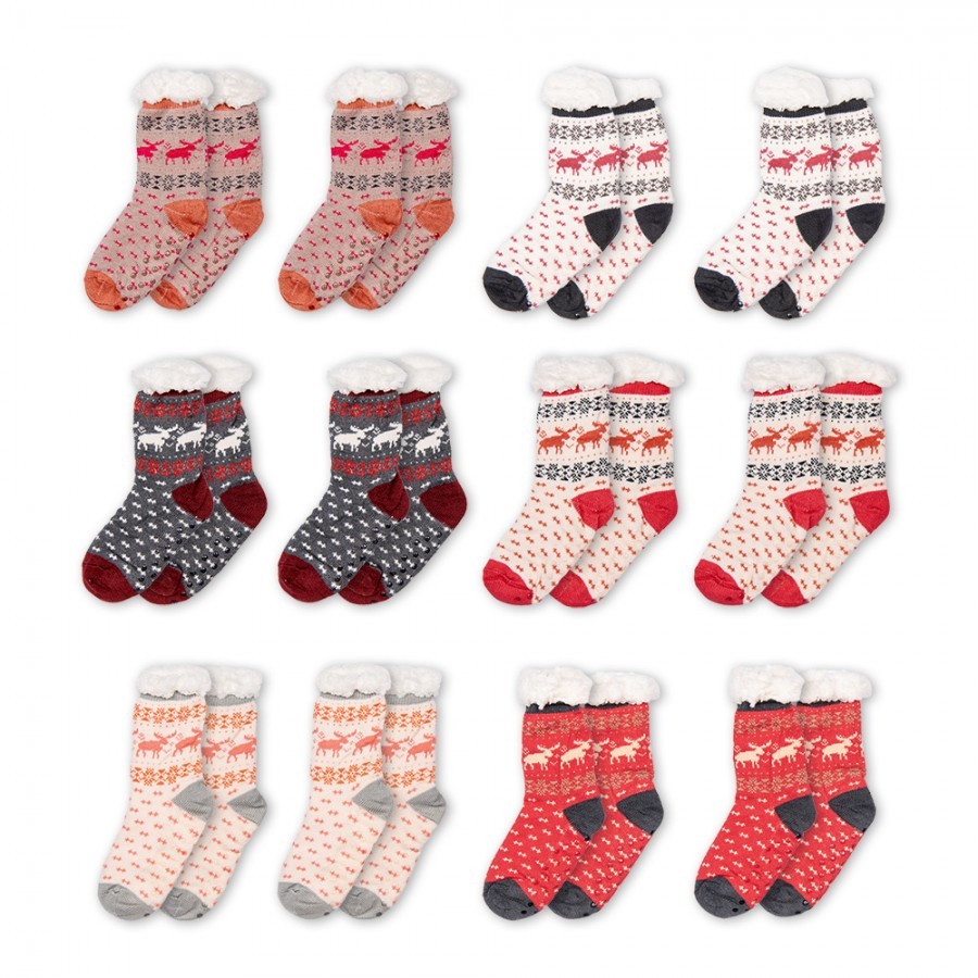 Christmas Socks Set Of 12 One Size Multicoloured Synthetic Deer - One size