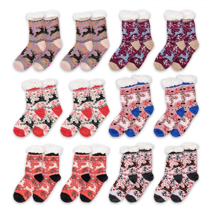 Christmas Socks Set Of 12 One Size Multicoloured Synthetic Deer - One size
