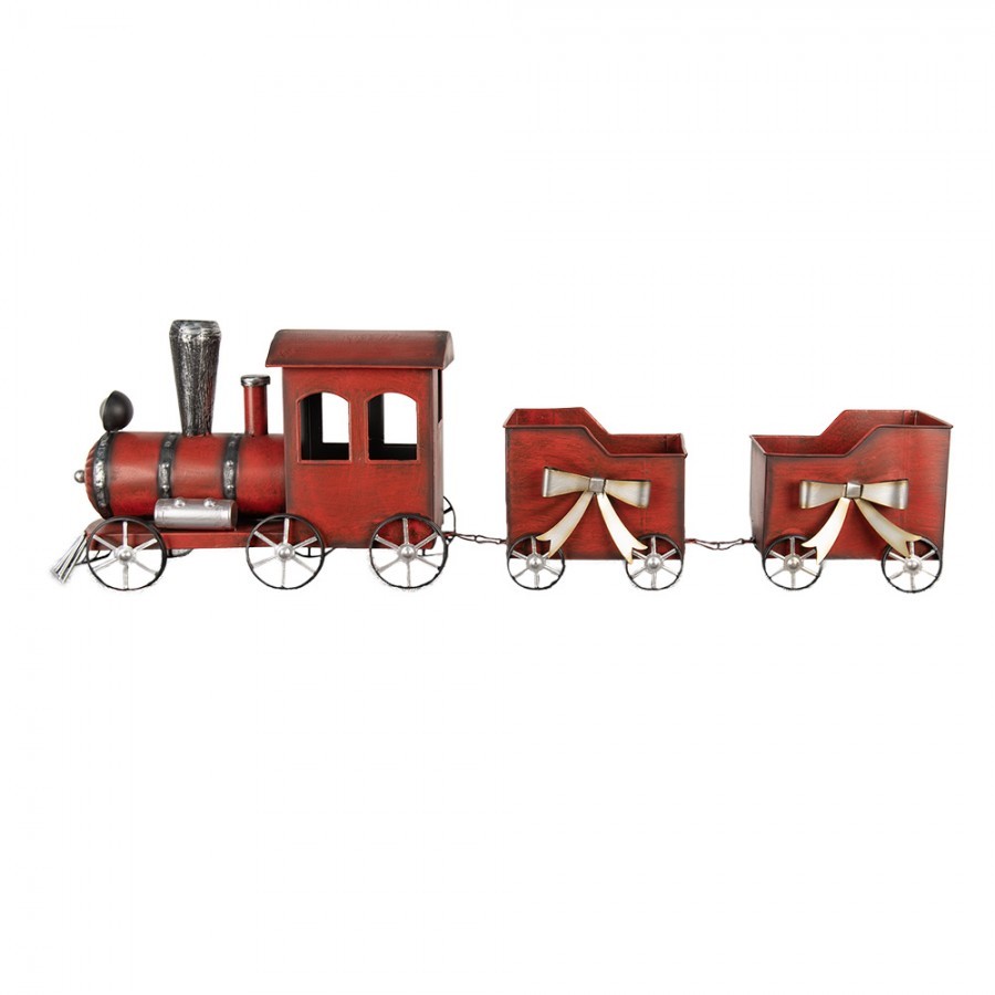 Červená antik kovová dekorace vláček Train - 94*18*28 cm