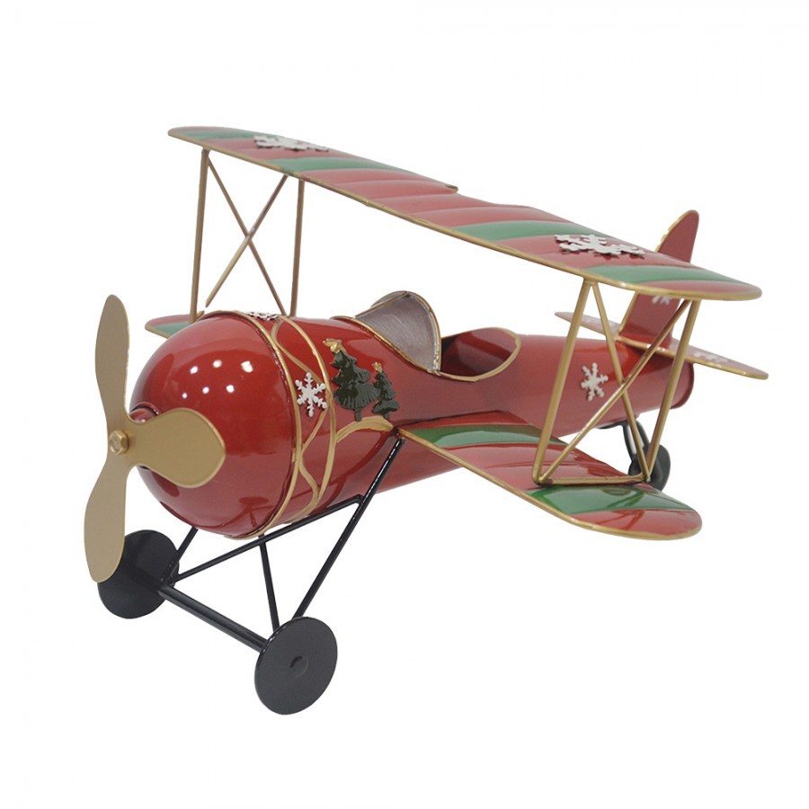 Christmas Decoration Airplane 41x37x21 Cm Red Metal - 41*37*21 cm