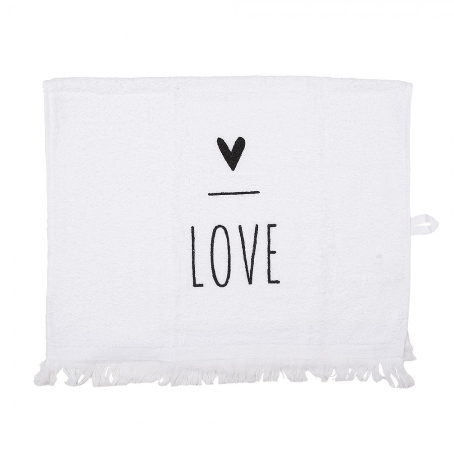 Bílý kuchyňský froté ručník se srdíčkem Love - 40*66 cm
