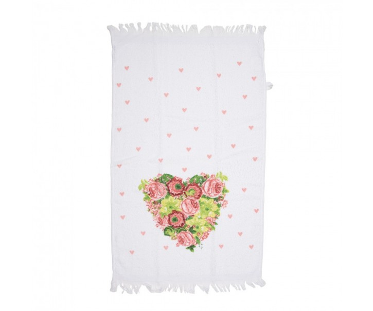 Bílý kuchyňský froté ručník se srdíčkem z květů - 40*66 cm Clayre & Eef