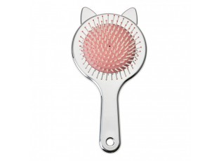 Hair Brush 19x10x3 Cm Silver Colored Plastic Cat - 19*10*3 cm