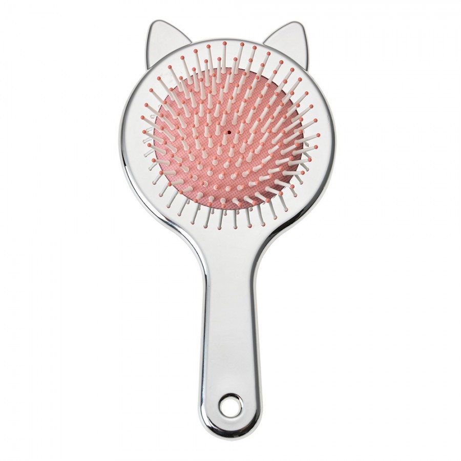 Hair Brush 19x10x3 Cm Silver Colored Plastic Cat - 19*10*3 cm