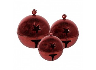 Set 3ks červená dekorace rolnička Bell - Ø 62 / Ø 52 / Ø 42 cm