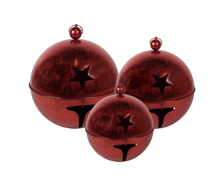Set 3ks červená dekorace rolnička Bell - Ø 62 / Ø 52 / Ø 42 cm
