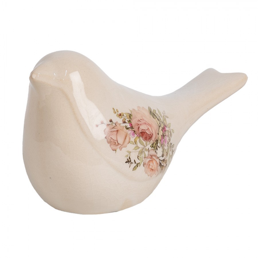 Béžová keramická dekorace ptáček s růžemi Rosien M - 22*9*12 cm