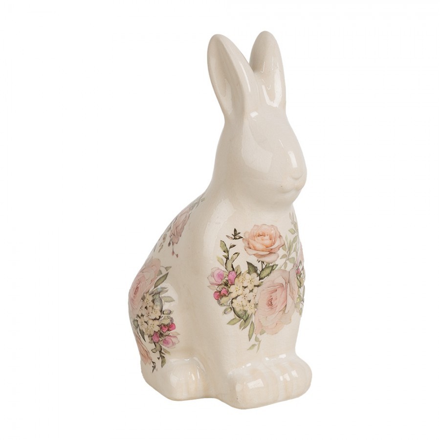 Béžová keramická dekorace králík s růžemi Rosien M - 13*10*22 cm