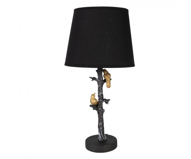 Černá stolní lampa se zlatými ptáčky Birdie gold - E27/ma* 1*60W Clayre & Eef