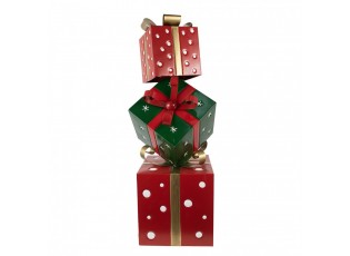 Červená kovová dekorace dárky s mašlemi Christmas Gift - 42*36*92 cm