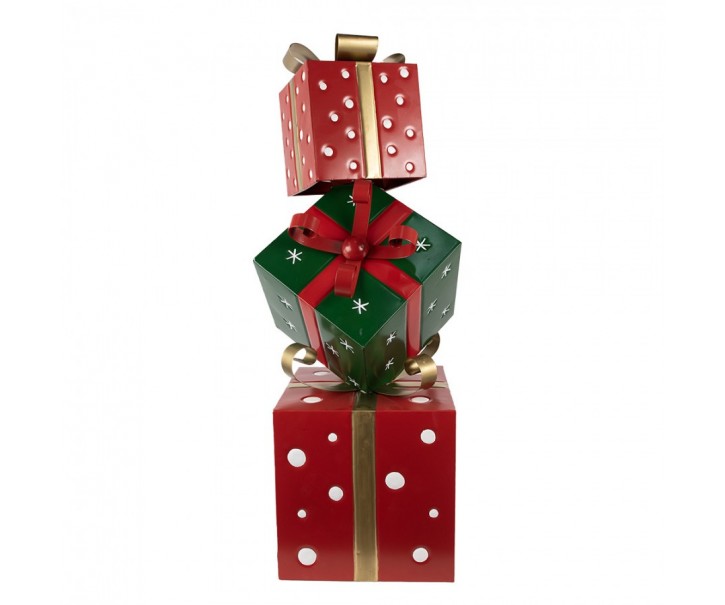 Červená kovová dekorace dárky s mašlemi Christmas Gift - 42*36*92 cm