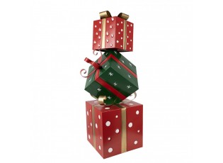 Červená kovová dekorace dárky s mašlemi Christmas Gift - 42*36*92 cm