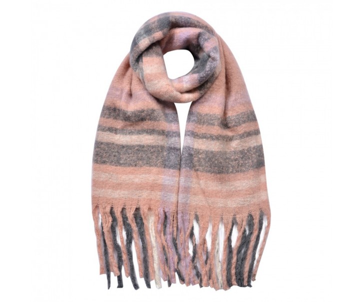 Winter Scarf Women 39x200 Cm Pink Grey Synthetic Rectangle Scarf - Series Clayre & Eef