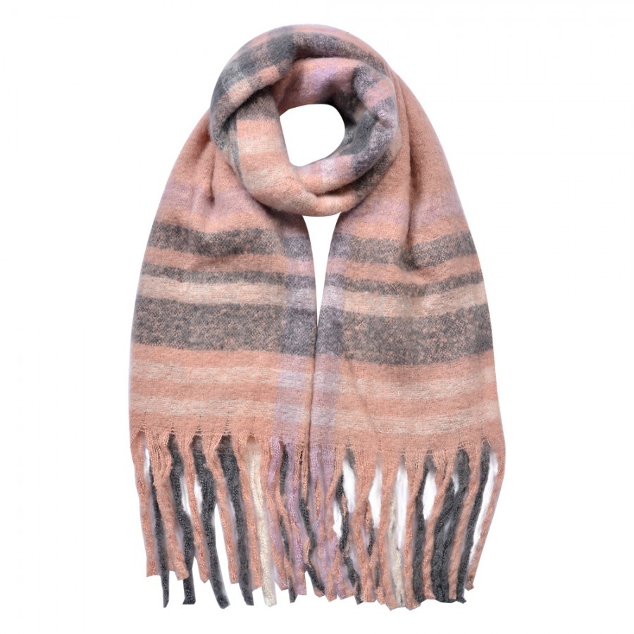 Winter Scarf Women 39x200 Cm Pink Grey Synthetic Rectangle Scarf - Series