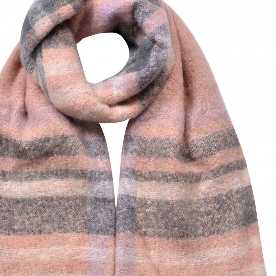 Winter Scarf Women 39x200 Cm Pink Grey Synthetic Rectangle Scarf - Series