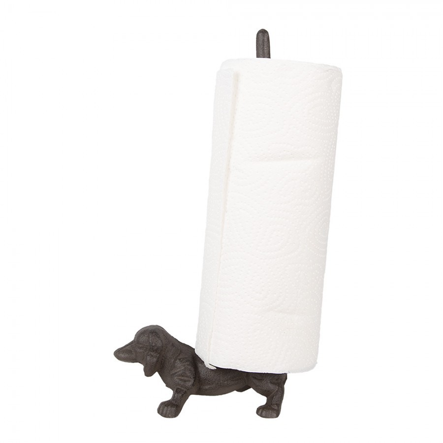 Hnědý litinový stojan na kuchyňské utěrky s jezevčíkem - 14*8*30 cm