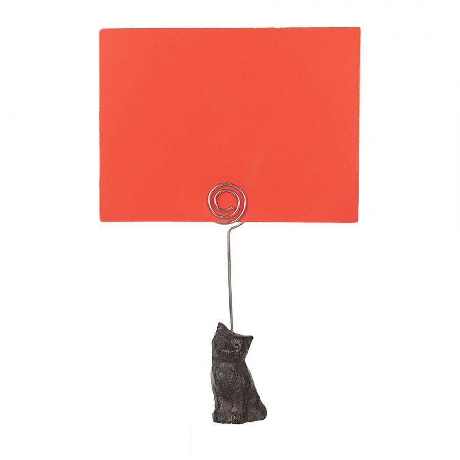 Stojan na vizitku / fotografii hnědá litinová kočička - 3*3*14 cm