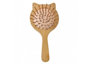 Hair Brush 16x8x3 Cm Brown Beige Wood Glass Cat - 16*8*3 cm