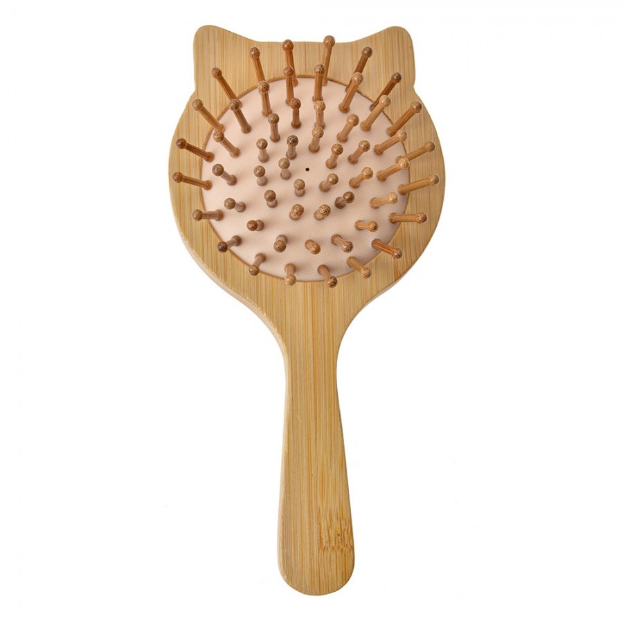 Hair Brush 16x8x3 Cm Brown Beige Wood Glass Cat - 16*8*3 cm
