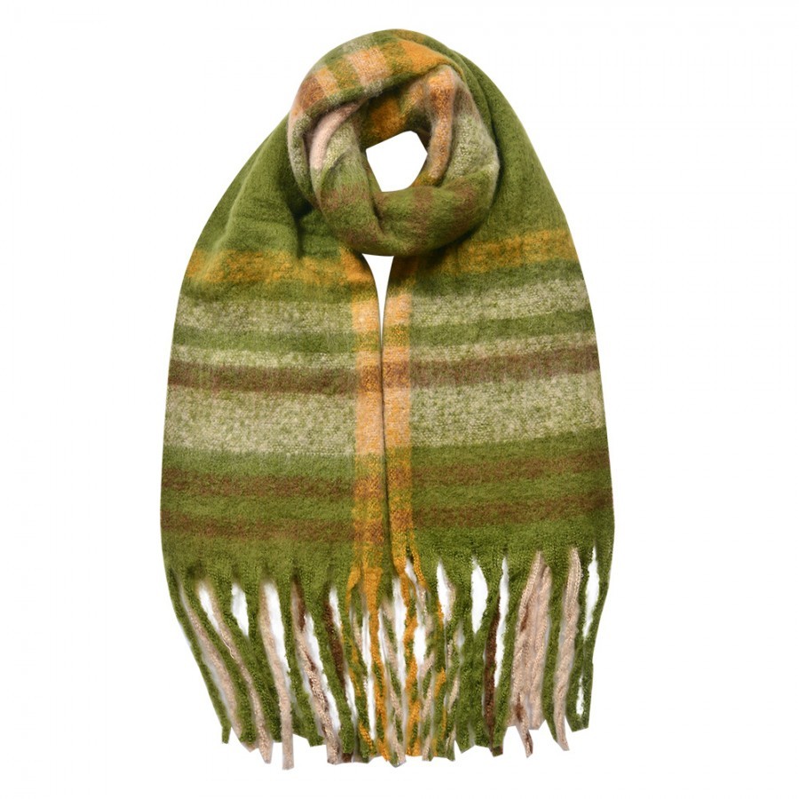 Winter Scarf Women 39x200 Cm Green Brown Synthetic Rectangle Scarf - Series