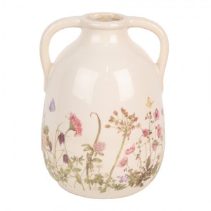 Keramická váza s oušky a lučními květy Flowers of Love L - Ø 16*22 cm