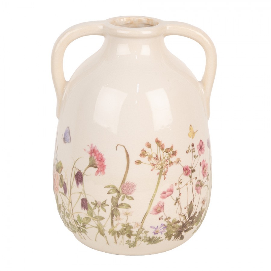 Keramická váza s oušky a lučními květy Flowers of Love L - Ø 16*22 cm