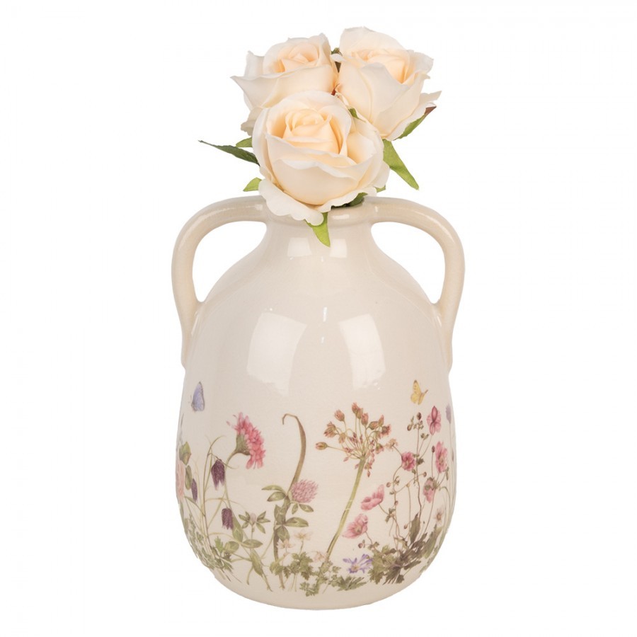 Keramická váza s oušky a lučními květy Flowers of Love L - Ø 16*22 cm