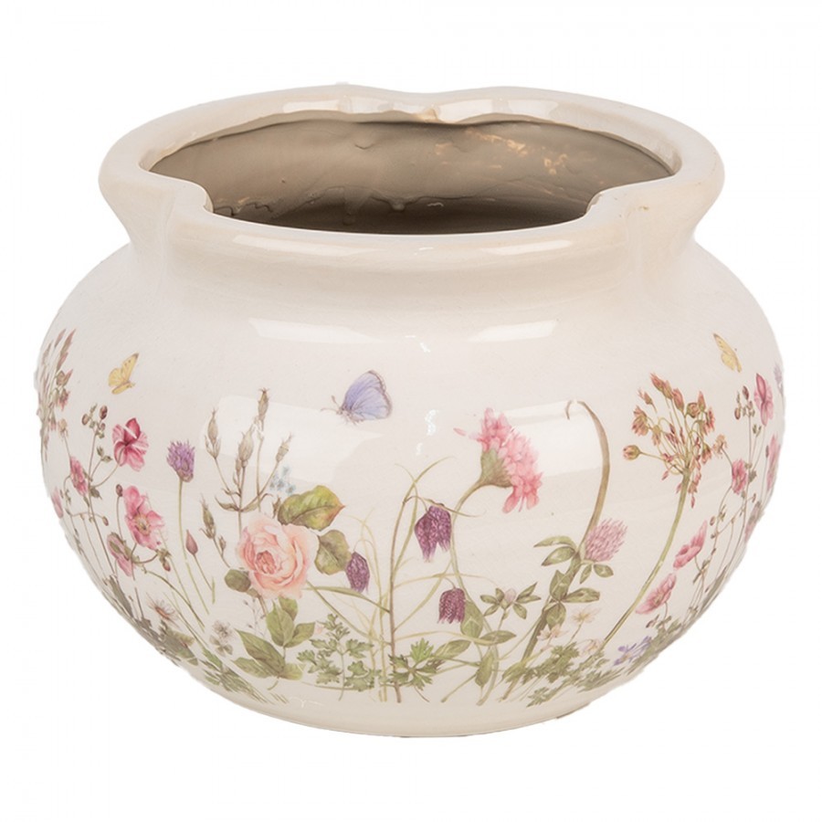 Keramický obal na květináč s lučními květy Flowers of Love L - Ø 23*16 cm 6CE1944L