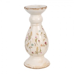 Béžový keramický svícen s kvítky Floral Cartoon L - Ø 14*32 cm