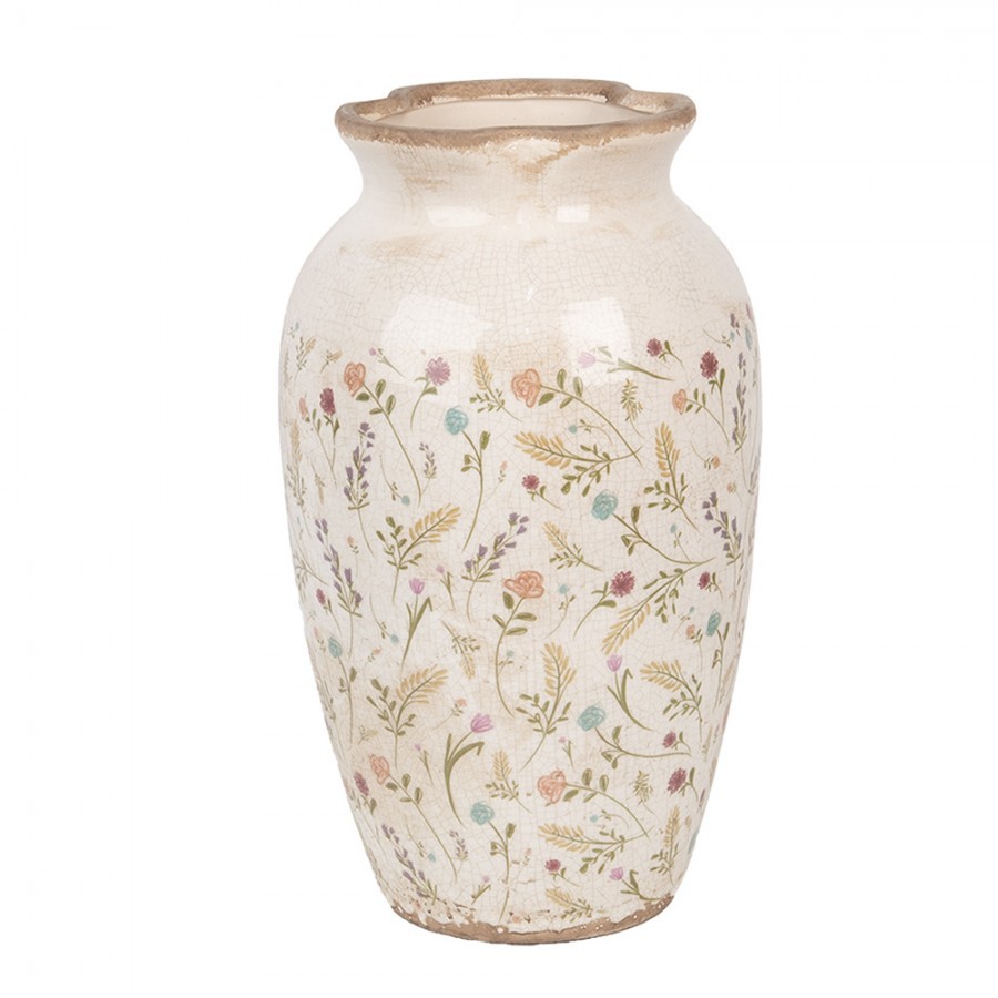 Béžová keramická váza s kvítky Floral Cartoon L - Ø 21*37 cm