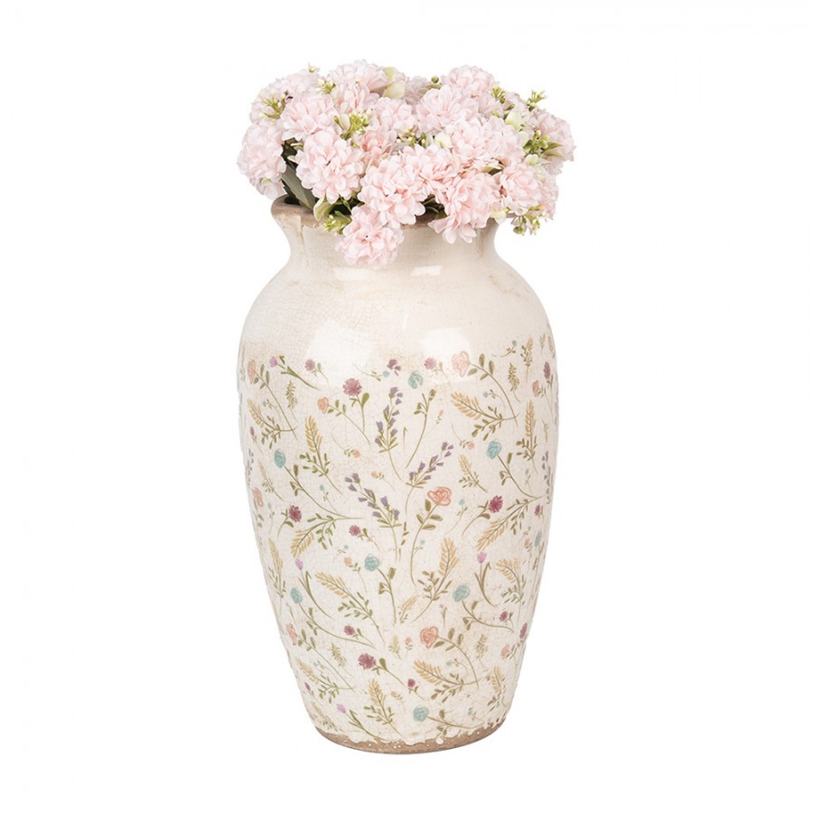 Béžová keramická váza s kvítky Floral Cartoon L - Ø 21*37 cm