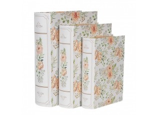 Storage Box Set Of 3 Books 29x24x7/25x20x6/22x16x5 Cm White Green Cardboard Flowers Rectangle - 7,00 cm
