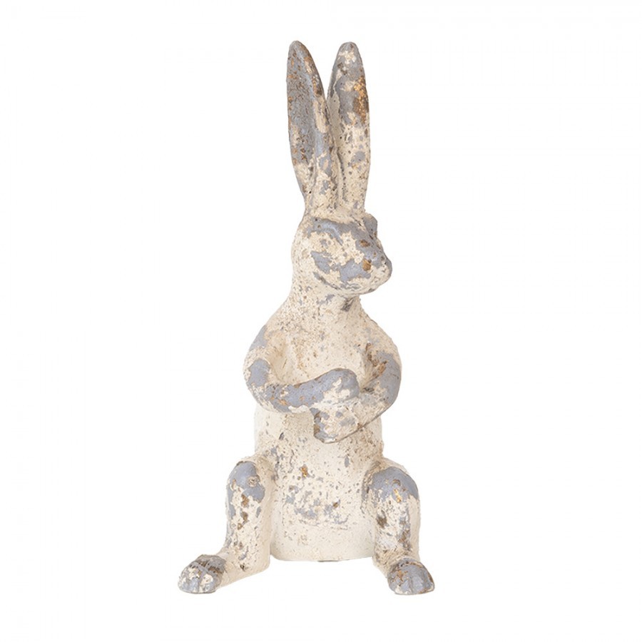 Béžovo-šedá dekorace králík ve vintage stylu - 8*9*17 cm