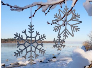 Champagne antik závěsná sněhová vločka s korálky Snowflake - 9 cm