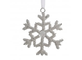 Champagne antik závěsná sněhová vločka s korálky Snowflake - 9 cm