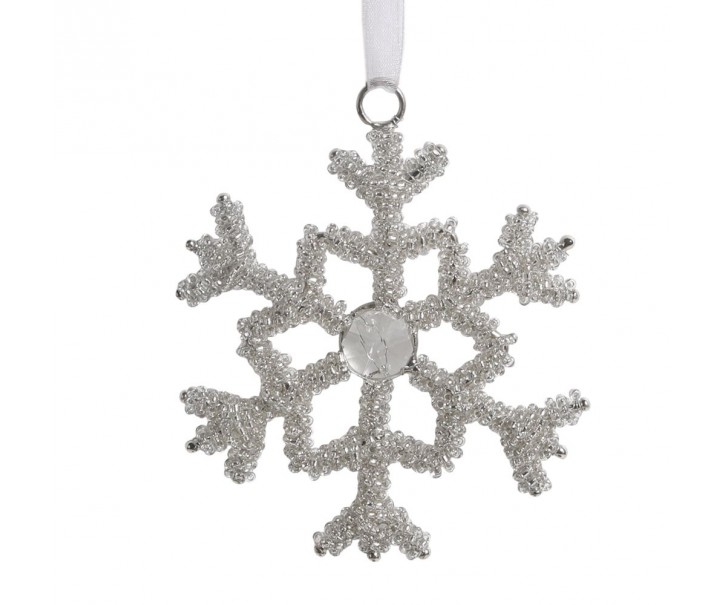 Champagne antik závěsná sněhová vločka s kamínky Snowflake - 9 cm