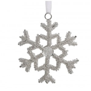 Champagne antik závěsná sněhová vločka s korálky Snowflake - 9 cm