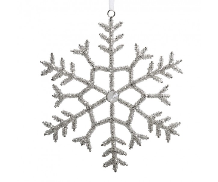 Champagne antik závěsná sněhová vločka s kamínky Snowflake - 20 cm