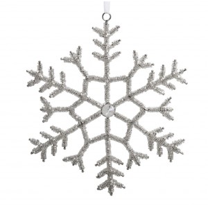 Champagne antik závěsná sněhová vločka s kamínky Snowflake - 20 cm