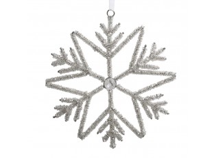 Champagne antik závěsná sněhová vločka s kamínky Snowflake - 17 cm