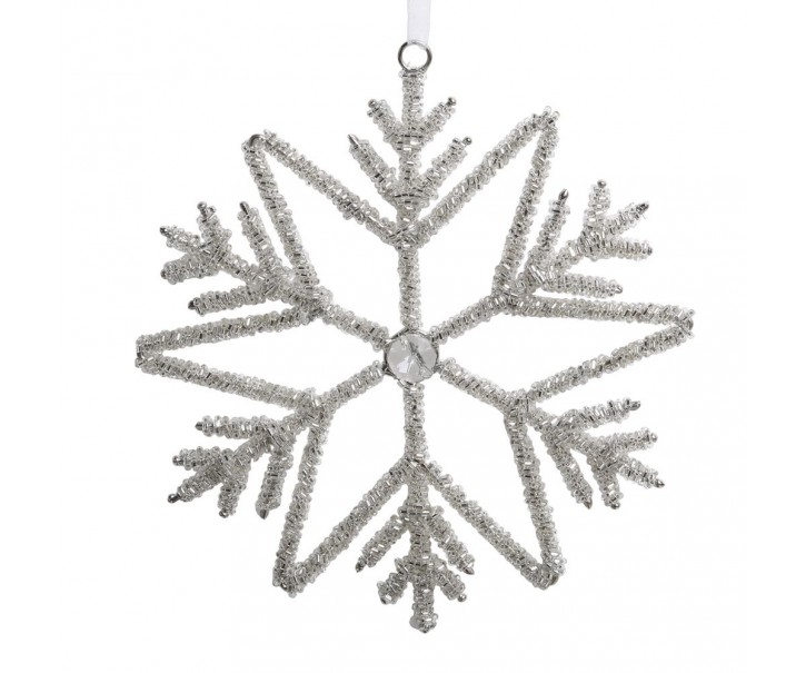 Champagne antik závěsná sněhová vločka s kamínky Snowflake - 17 cm