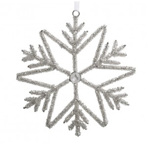 Champagne antik závěsná sněhová vločka s kamínky Snowflake - 17 cm
