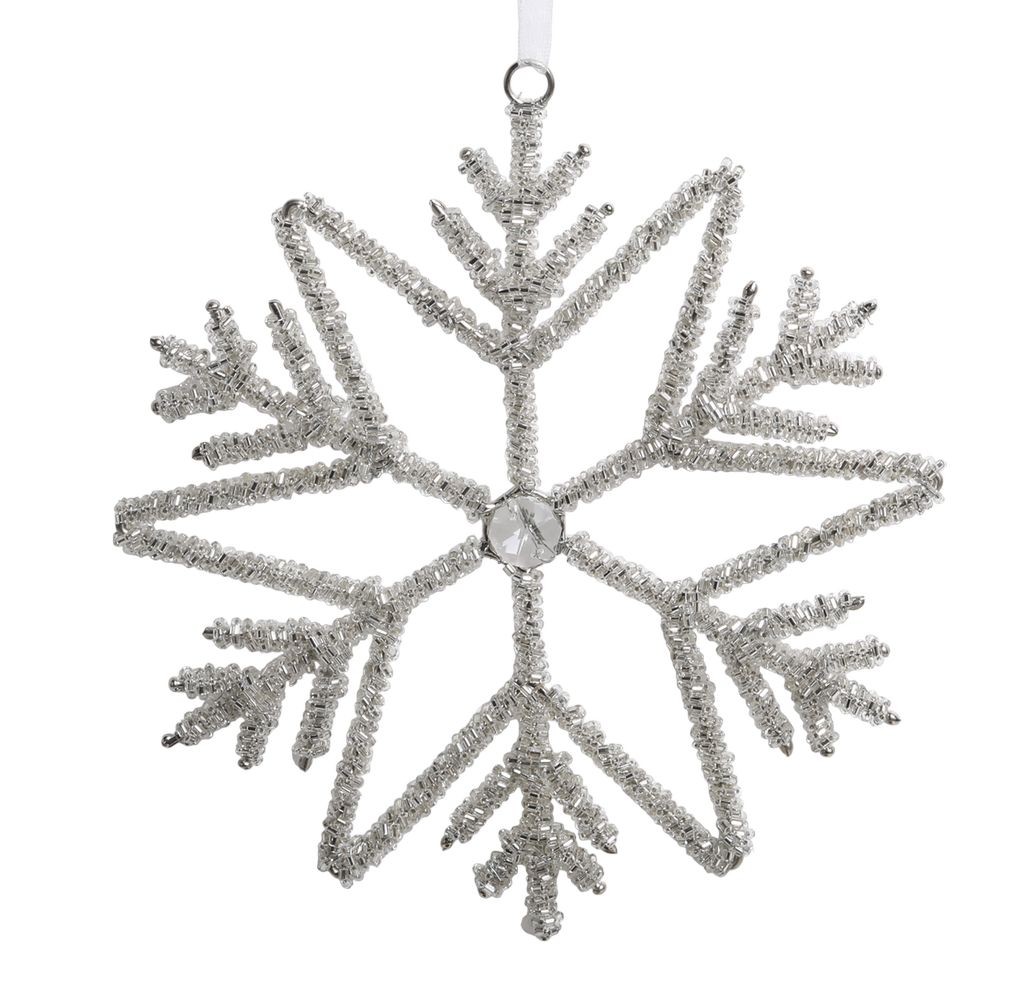 Champagne antik závěsná sněhová vločka s kamínky Snowflake - 17 cm