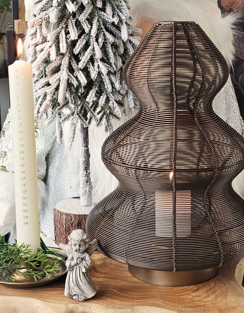 Bronzový antik kovový svícen vánoční stromek Tree - Ø 25*35 cm