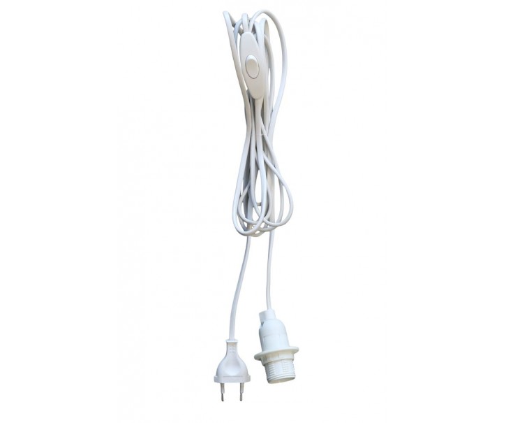 Bílá šňůra / kabel na lampu s vypínačem ON/ OFF - 4m / E14