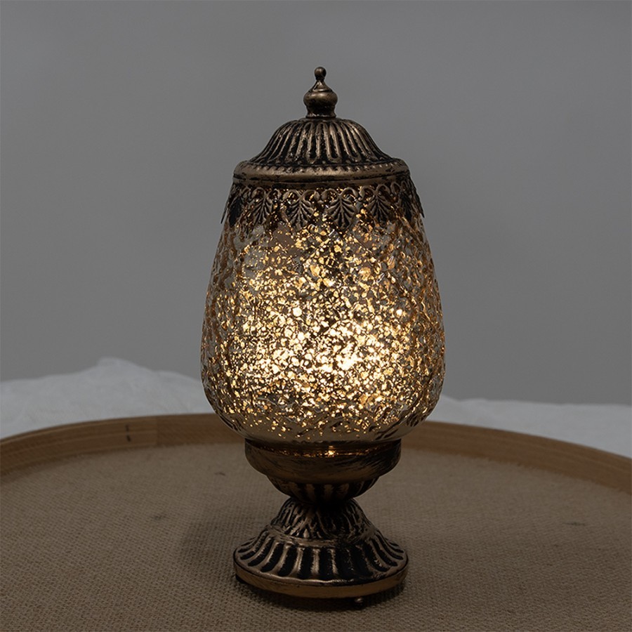 Hnědá skleněná svítící LED lucerna Balli - Ø 8*19 cm 